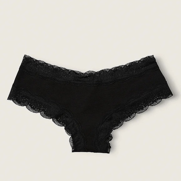 Victoria's Secret PINK Lace Trim Cheekster Panty Black Medium NEW - Picture 3 of 4